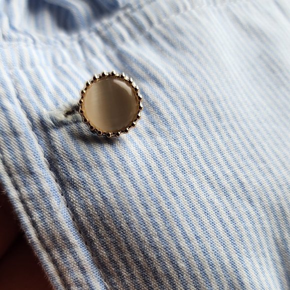 Blue Ruffled Micro-Striped Blouse Size Medium - Picture 6 of 16